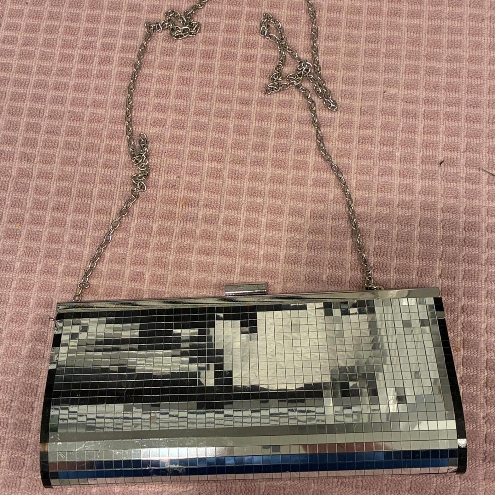 Silver Disco ball Mirrored mosaic tile clutch bag evening purse chain strap